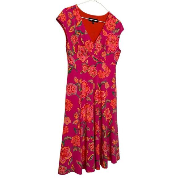 Jones New York Floral V-Neck Cap Sleeve Fit & Flare Dress Multicolor Size 6 - Picture 3 of 5
